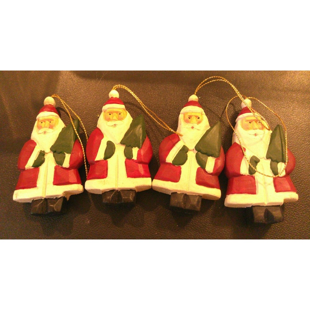 Santaโ Claus Christmas Tree Holiday Ornaments Set Of 4 Wood